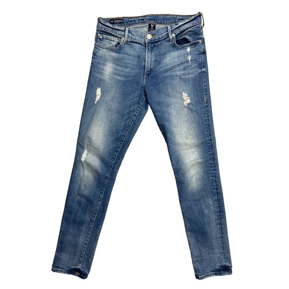 True Religion Denim - True Religion Low Rise Distressed Light Blue Relaxed Skinny Jeans Size 28